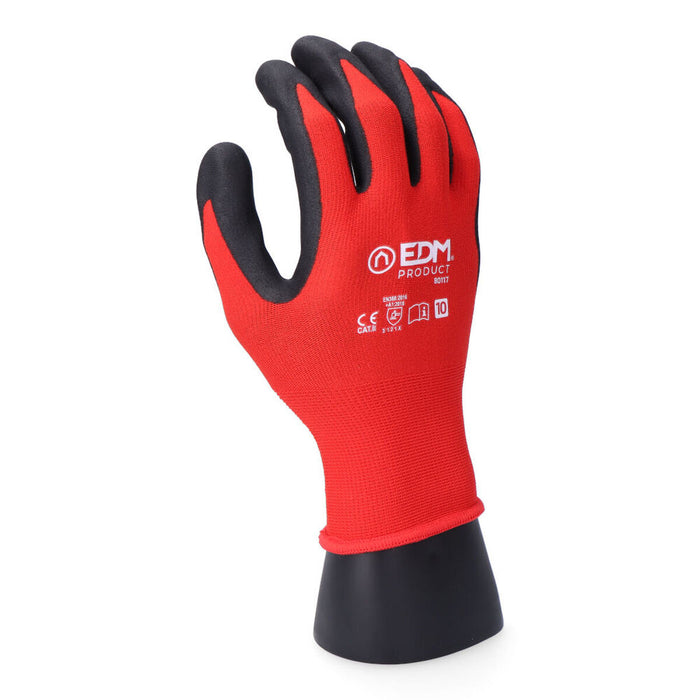 Mănuși de Lucru EDM Tactil Nitril Industrial Roșu Lycra