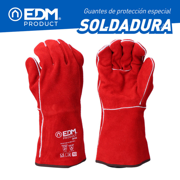 Mănuși de Lucru EDM Sudori Roșu Kevlar Bumbac Piele șpăltuită