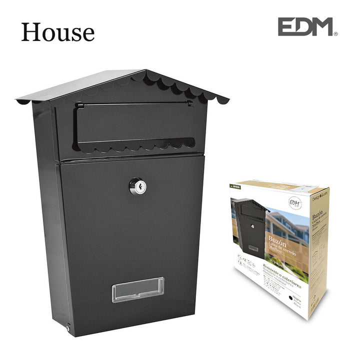 Cutie de scrisori EDM House 21 x 6 x 30 cm Negru Oțel
