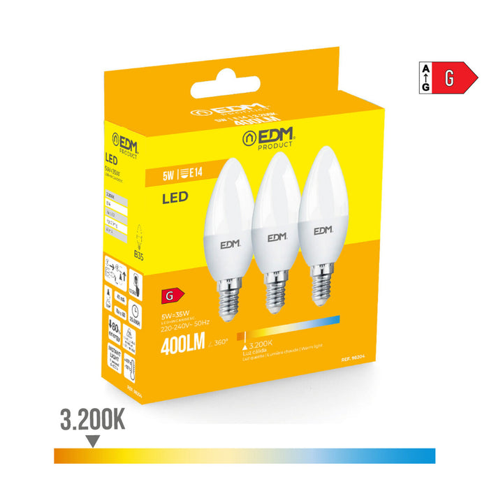 Pack of 3 LED bulbs EDM G 5 W E14 400 lm Ø 3,6 x 10 cm (3200 K)