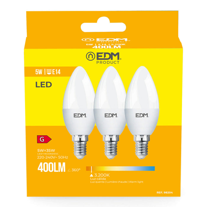 Pack of 3 LED bulbs EDM G 5 W E14 400 lm Ø 3,6 x 10 cm (3200 K)