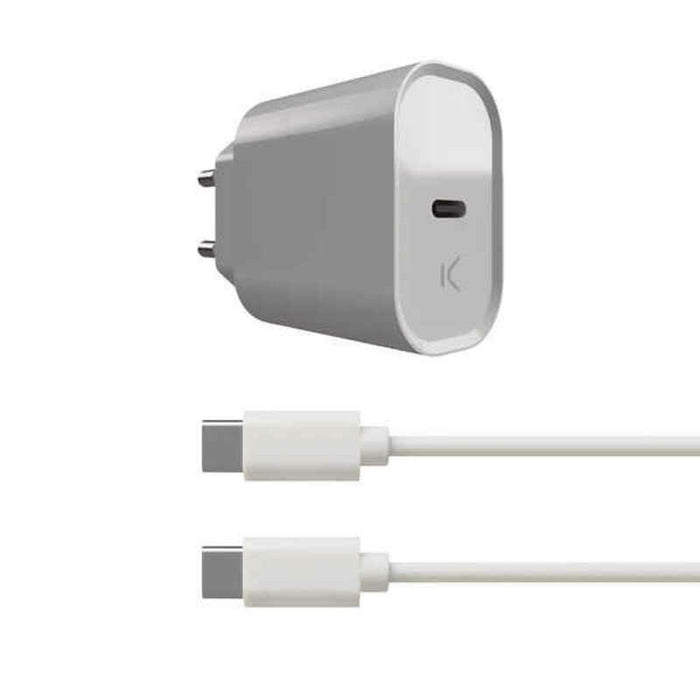 Încărcător de Perete + Cablu USB C KSIX Alb 20W