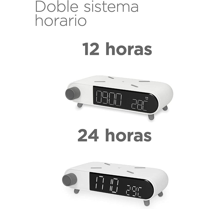 Ceas Deșteptător cu Încărcător fără fir KSIX Retro Alb 10 W