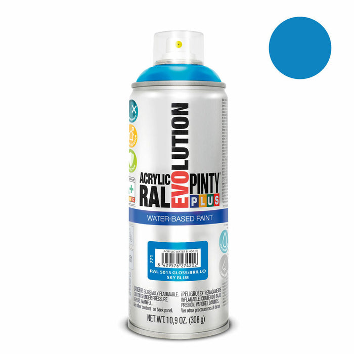 Spray cu vopsea Pintyplus Evolution RAL 5015 Baza de apă Sky Blue 400 ml