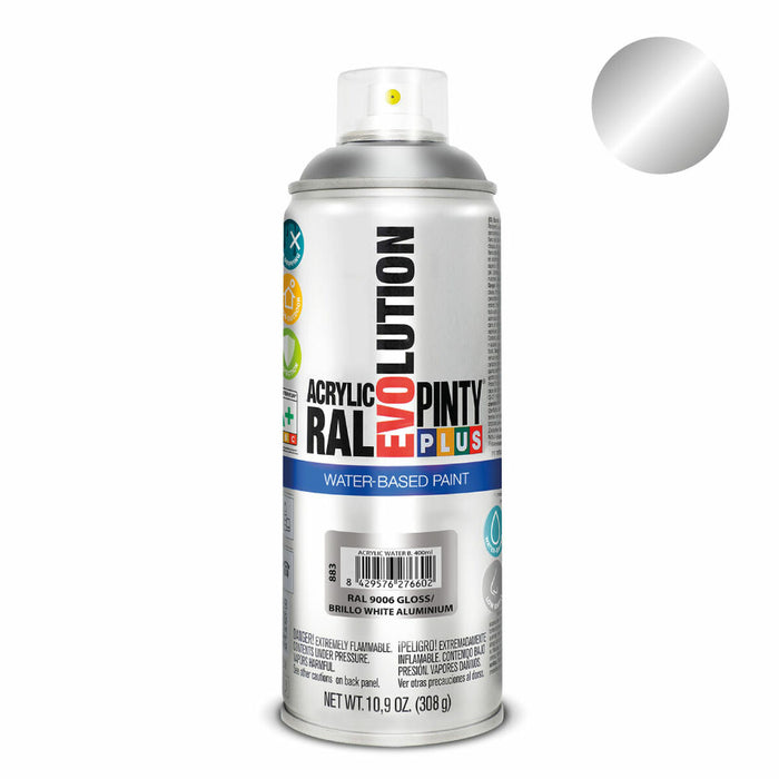 Spray cu vopsea Pintyplus Evolution RAL 9006 Baza de apă White Aluminium 400 ml