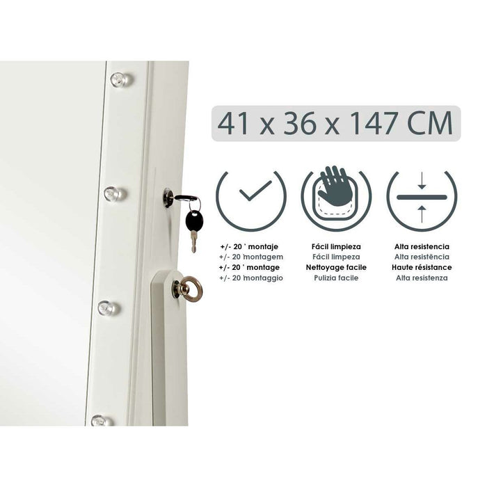 Oglindă Suport de Bijuterii cu Picior Alb Lemn MDF (41 x 147 x 36,5 cm)