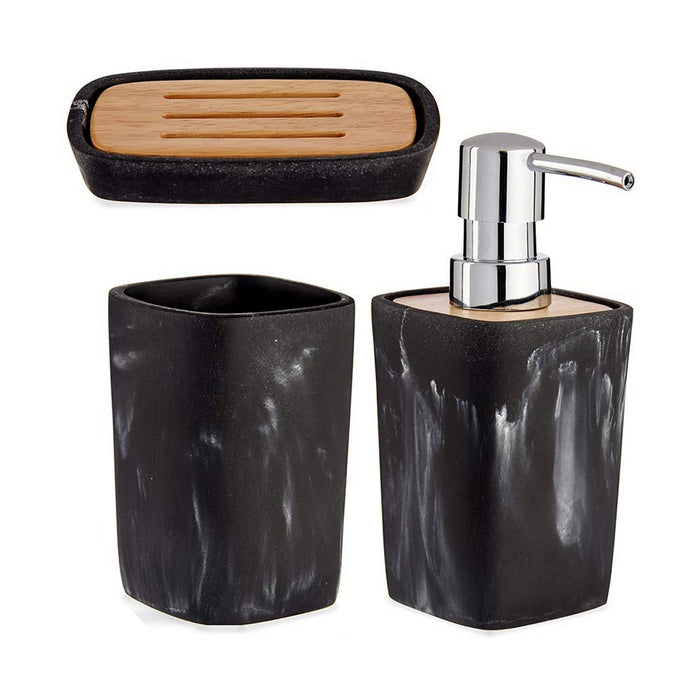 Set de Baie Negru 3 Piese Plastic Bambus