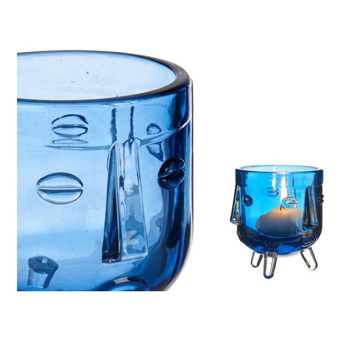 Suport de Lumânări Față Geam Albastru 7,8 x 8,8 x 7,8 cm