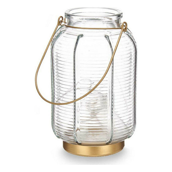 Lanternă LED Dungi Auriu* Transparent Sticlă (13,5 x 22 x 13,5 cm)