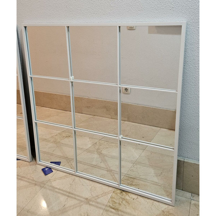 Oglindă de perete Alb Metal Geam Fereastră 90 x 90 x 2 cm