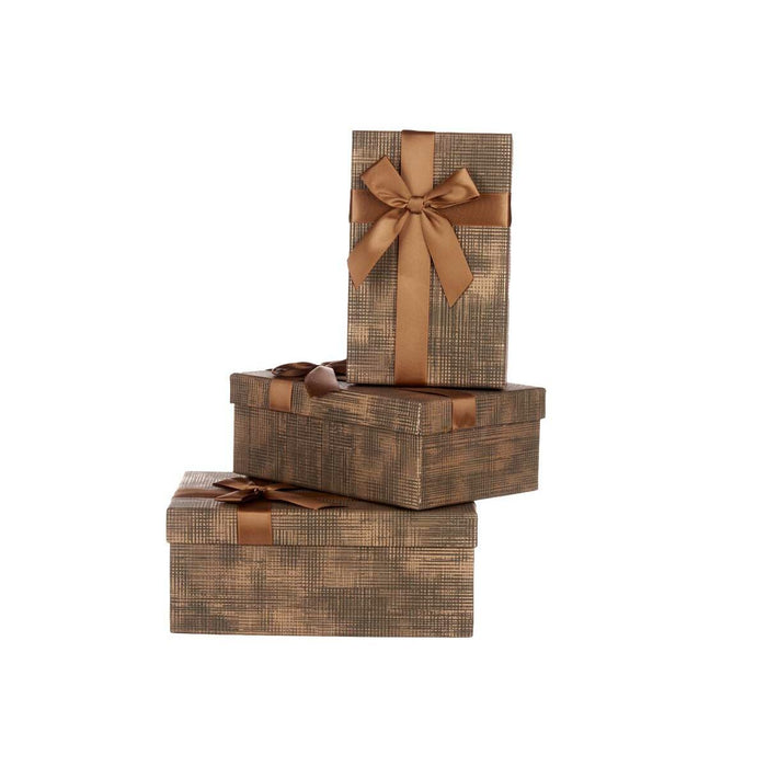 Set de Cutii Decorative Maro Negru Carton Dungi Fundă 3 Piese