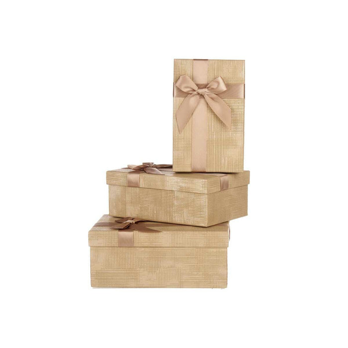 Set de Cutii Decorative Bej Carton Dungi Fundă 3 Piese