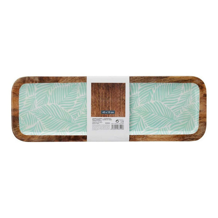 Decorațiune pentru Centrul Mesei Frunza a unei plante 45 x 15 cm Alb Maro Verde Rășină Lemn de mango