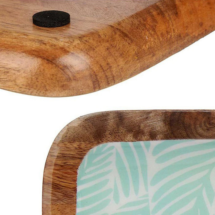 Decorațiune pentru Centrul Mesei Frunza a unei plante 45 x 15 cm Alb Maro Verde Rășină Lemn de mango