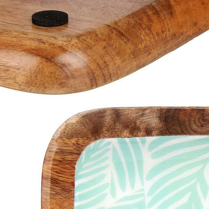 Decorațiune pentru Centrul Mesei 38 x 15 cm Frunza a unei plante Alb Maro Verde Rășină Lemn de mango