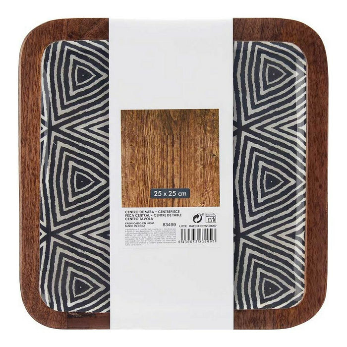 Decorațiune pentru Centrul Mesei Etnic 25 x 25 cm Alb Maro Negru Rășină Lemn de mango