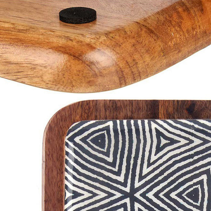 Decorațiune pentru Centrul Mesei Etnic 25 x 25 cm Alb Maro Negru Rășină Lemn de mango