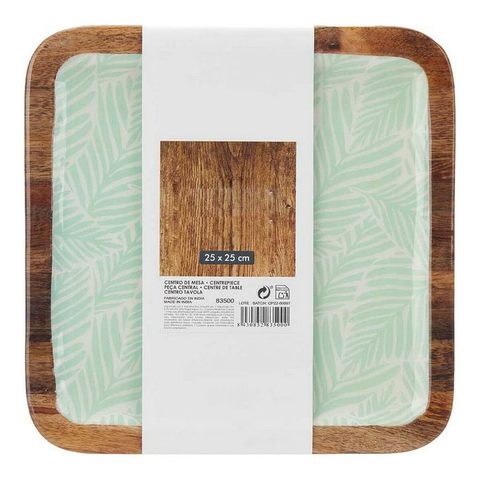 Decorațiune pentru Centrul Mesei Frunza a unei plante 25 x 25 cm Alb Maro Verde Rășină Lemn de mango