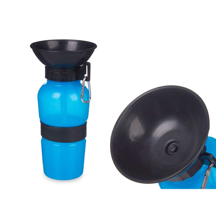 Sticlă cu Castron de Apă pentru Câini Albastru Negru Metal Plastic 500 ml