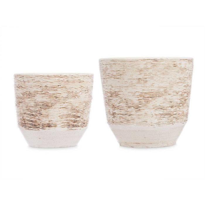 Set de ghivece Ø 20 cm Ø 25 cm 2 Piese Alb Bej Ceramică