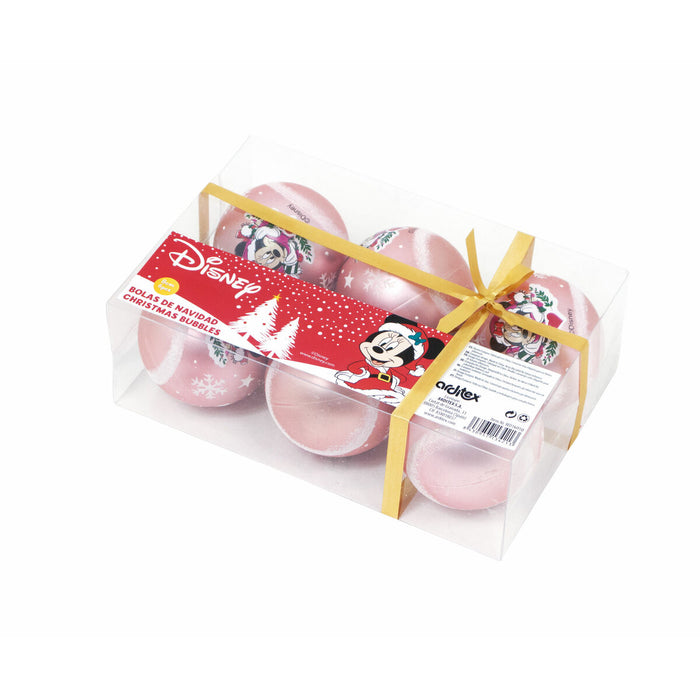 Glob de Crăciun Minnie Mouse Lucky 6 Unități Roz Plastic (Ø 8 cm)