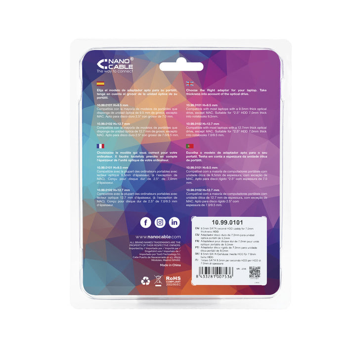 Adaptor SATA pentru Hard Disk (2.5" de 7 mm) NANOCABLE 10.99.0101 1 TB SSD
