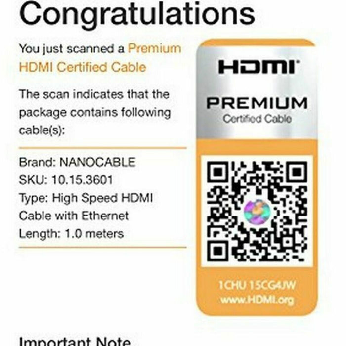 Cablu HDMI NANOCABLE HDMI V2.0, 1m V2.0 4K 1 m Negru 1 m