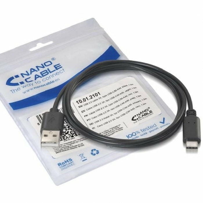 Cablu USB A la USB-C NANOCABLE 10.01.2102 Negru 2 m