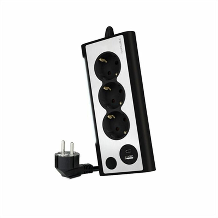 Placă de Circuit 3 Puncte de Conectare Schuko NANOCABLE 10.37.0013-BK USB x 2