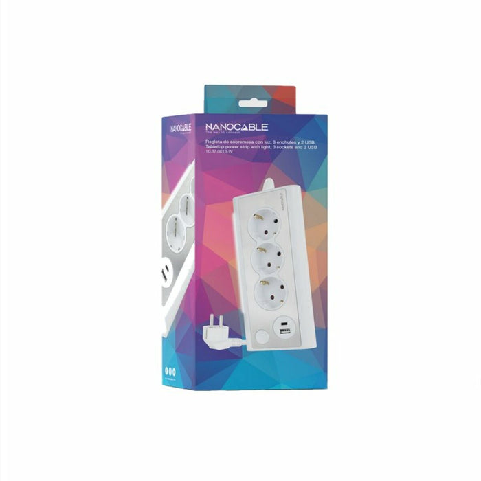 Placă de Circuit 3 Puncte de Conectare Schuko NANOCABLE 10.37.0013-W USB x 2