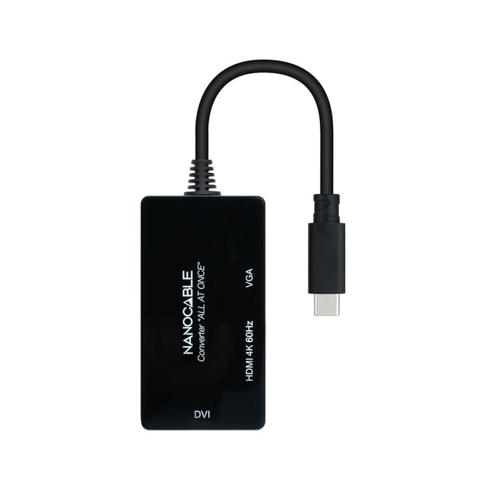 Adaptor USB C la VGA/HDMI/DVI NANOCABLE 10.16.4301-ALL 20 cm Negru 4K Ultra HD