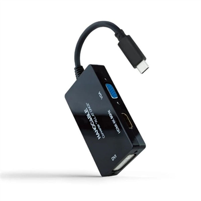 Adaptor USB C la VGA/HDMI/DVI NANOCABLE 10.16.4301-ALL 20 cm Negru 4K Ultra HD