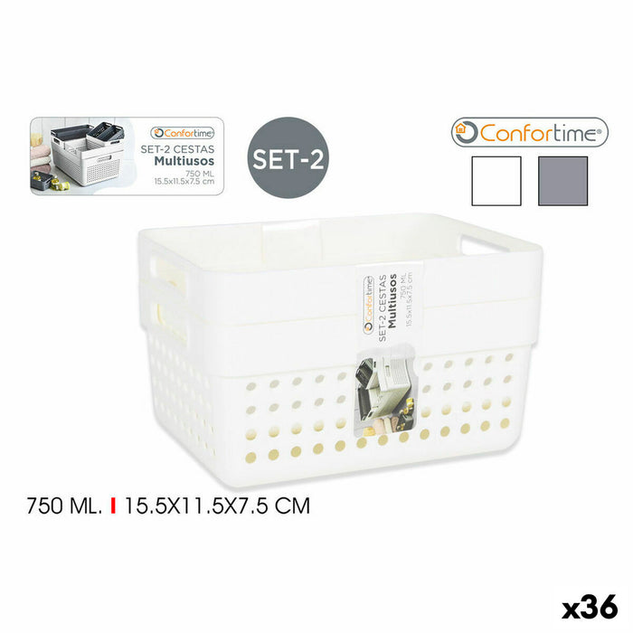 Coș Multifuncțional Confortime 144943 15,5 x 11,5 x 7,5 cm (2 Piese) (36 Unități) (15,5 x 11,5 x 7,5 cm)