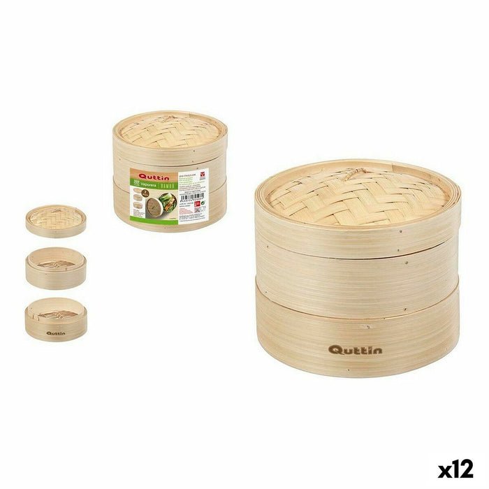 Aparat De Gătit Cu Aburi Quttin 2 nivele Bambus 20 x 15 cm (12 Unități) (19-17 x 15.5 cm)