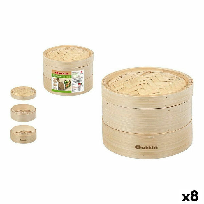 Aparat De Gătit Cu Aburi Quttin 2 nivele Bambus 24 x 15 cm (8 Unități) (23-21 x 15.5 cm)