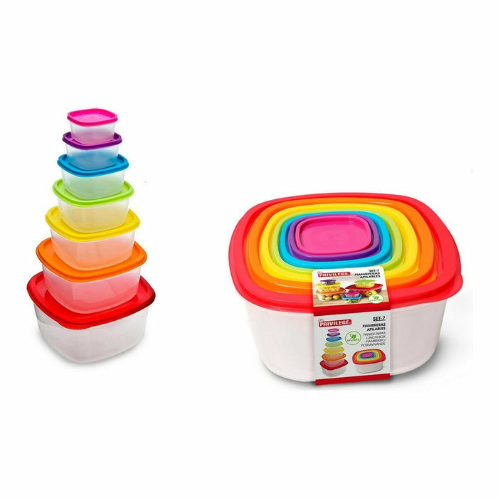 Set de Cutii pentru Prânz Privilege Multicolor Stivuibil Pătrat 7 Piese (12 Unități)