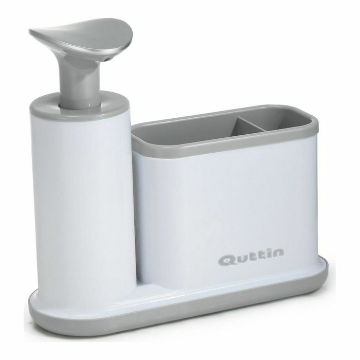 Distribuitor de săpun 2-în-1 pentru chiuvetă Quttin Alb Gri 21,5 x 8 x 20 cm (8 Unități)