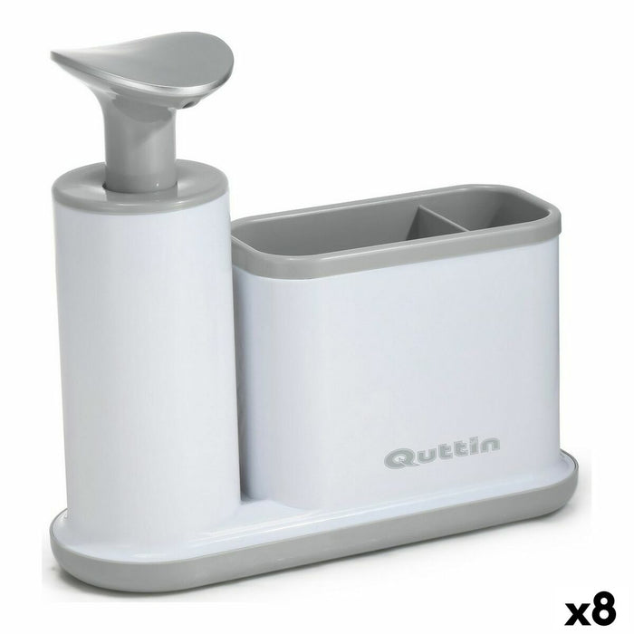 Distribuitor de săpun 2-în-1 pentru chiuvetă Quttin Alb Gri 21,5 x 8 x 20 cm (8 Unități)