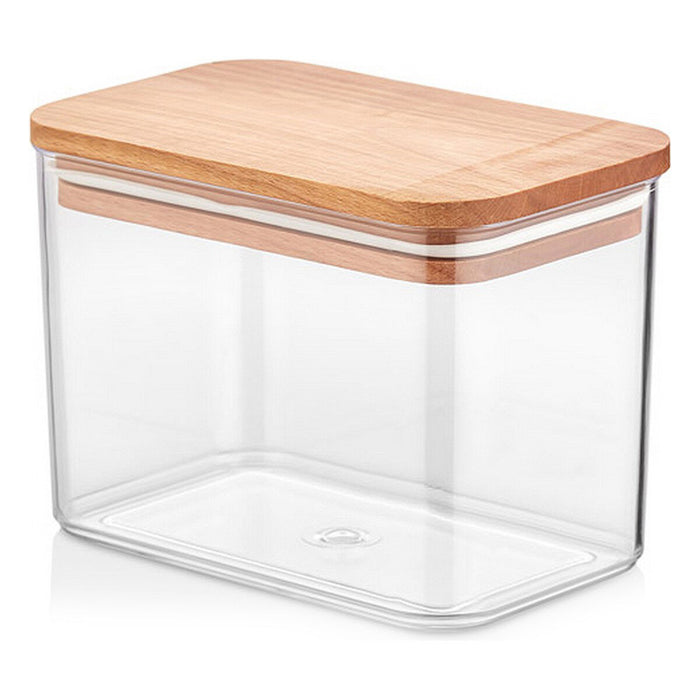 Borcan Quttin Cu Capac Plastic Lemn Pătrat 1 L 14,5 x 9 x 10,5 cm (12 Unități)
