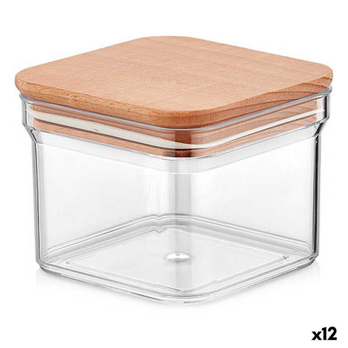 Borcan Quttin Cu Capac Plastic 500 ml Lemn Pătrat 10,5 x 10,5 x 8 cm (12 Unități)