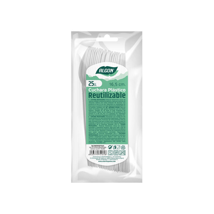 Set de Linguri Algon Alb Reutilizabil 16,5 cm 25 Unități
