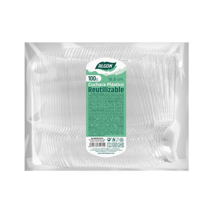 Set de Linguri Algon Transparent Reutilizabil 16,6 cm 100 Unități