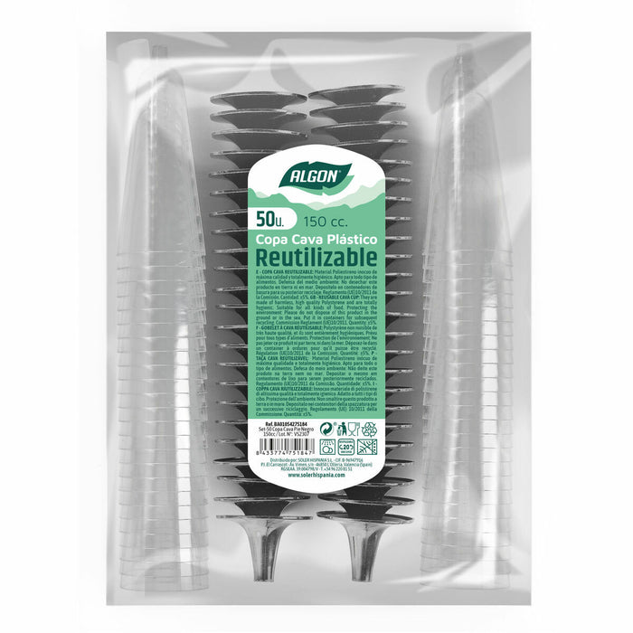 Pahare de șampanie refolosibile Algon Negru 6 Unități 150 ml (50 Piese)