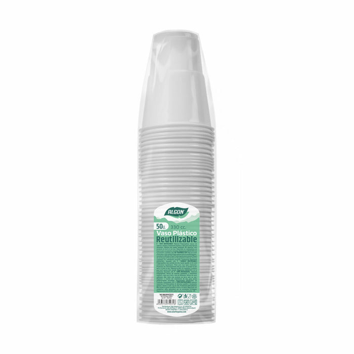 Set de pahare refolosibile Algon Alb 24 Unități 330 ml (50 Piese)