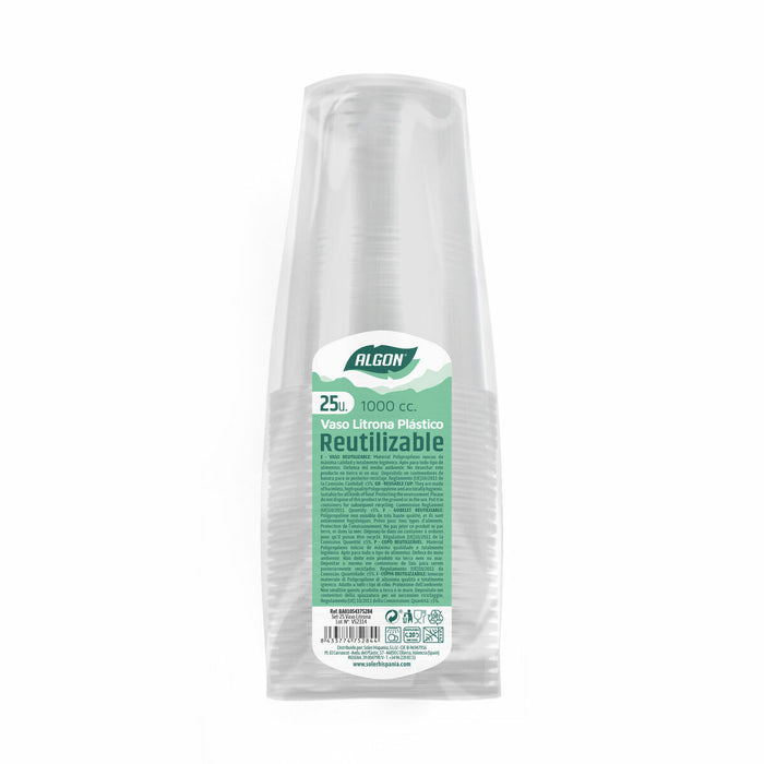 Set de pahare refolosibile Algon 1 L Transparent 12 Unități (25 Piese)