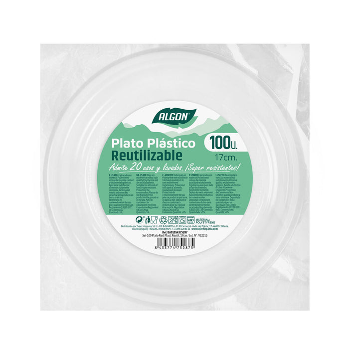 Set de farfurii reutilizabile Algon Rotund Alb Plastic 17 cm 100 Unități