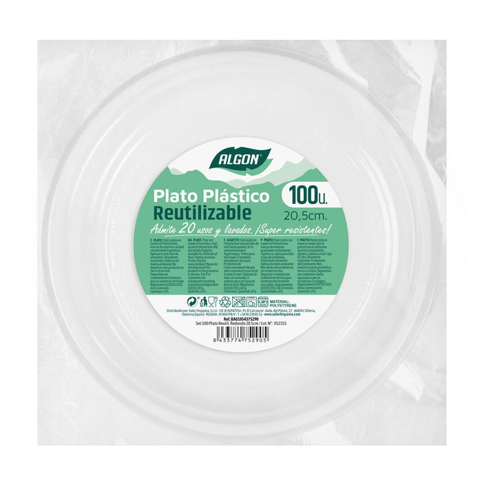 Set de farfurii reutilizabile Algon Rotund Alb 20,5 x 2 cm Plastic 100 Unități