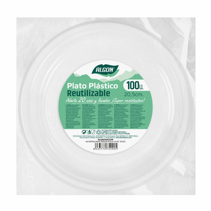 Set de farfurii reutilizabile Algon Rotund Alb Plastic 20,5 x 2 cm (6 Unități)