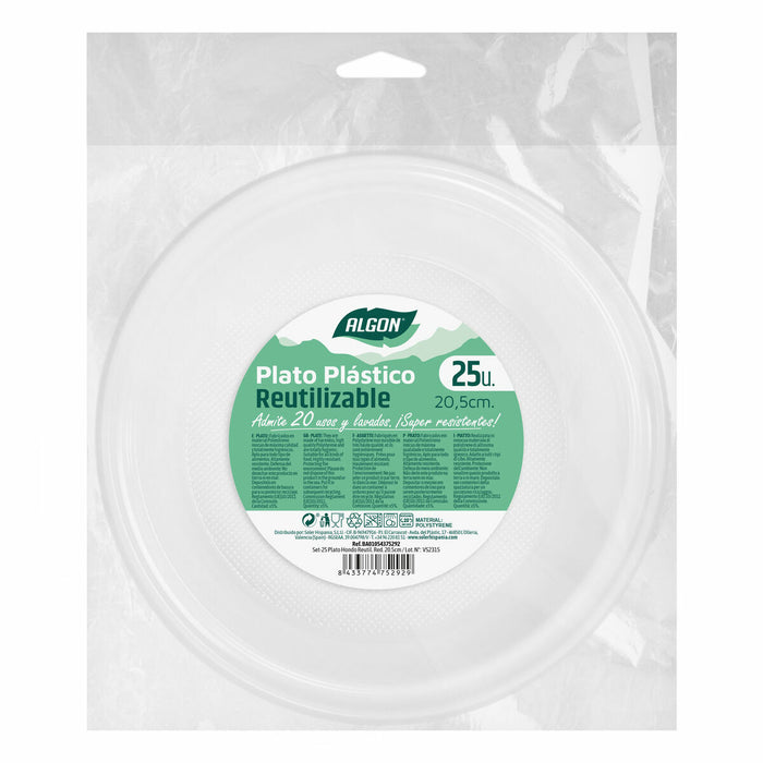 Set de farfurii reutilizabile Algon Rotund Alb Plastic 20,5 x 3 cm (24 Unități)