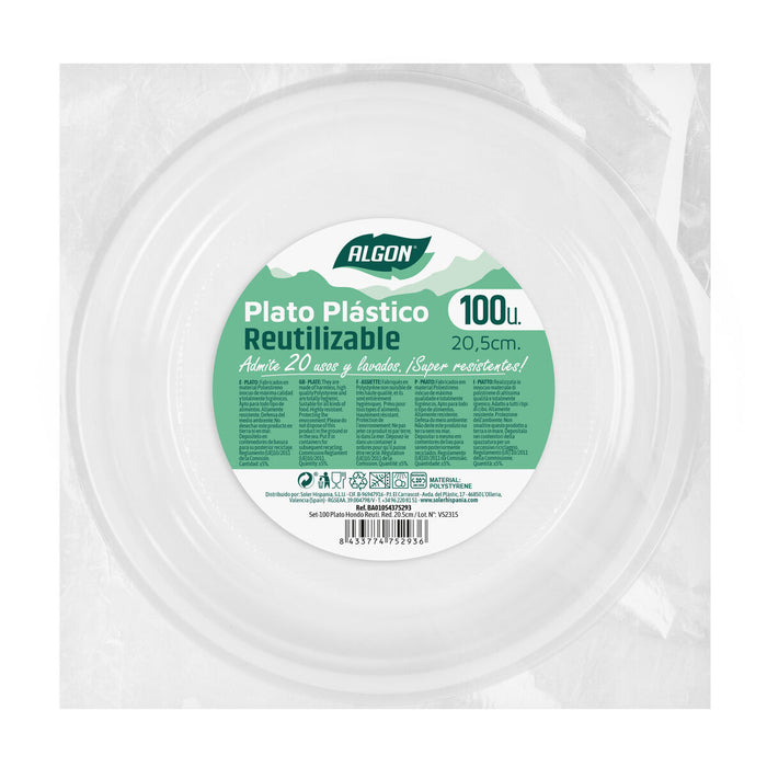 Set de farfurii reutilizabile Algon Rotund Alb 20,5 x 3 cm Plastic 100 Unități